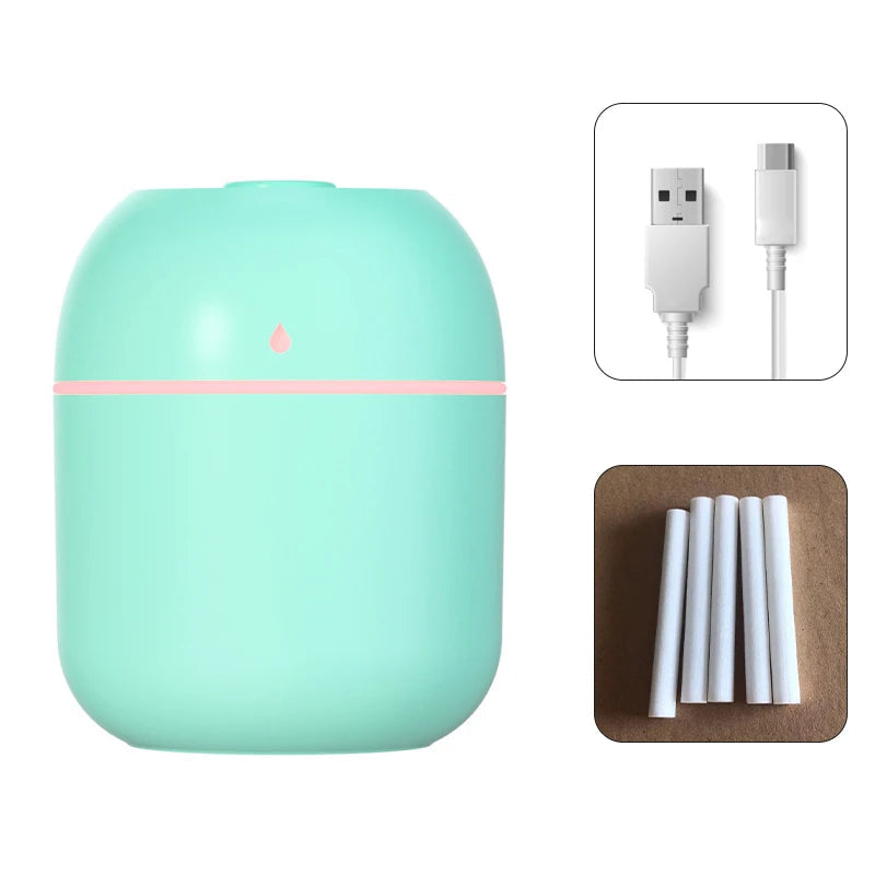 Humidificateur d'Air Ultrasonique Mini USB Portable avec Lampe LED – Idéal pour Chambre et Voyage, 220ml, Silencieux et Sécurisé