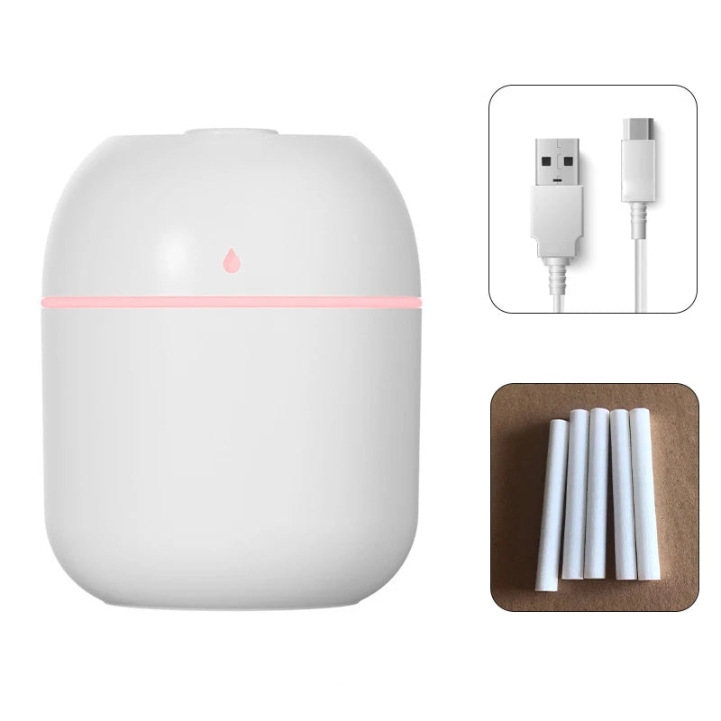 Humidificateur d'Air Ultrasonique Mini USB Portable avec Lampe LED – Idéal pour Chambre et Voyage, 220ml, Silencieux et Sécurisé