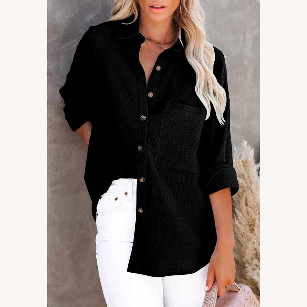 Chemise Femme en Gaze de Coton 100% – Coupe Ample et Style Estival, Poche Poitrine, Décontractée