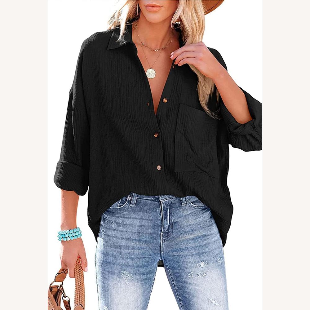 Chemise Femme en Gaze de Coton 100% – Coupe Ample et Style Estival, Poche Poitrine, Décontractée