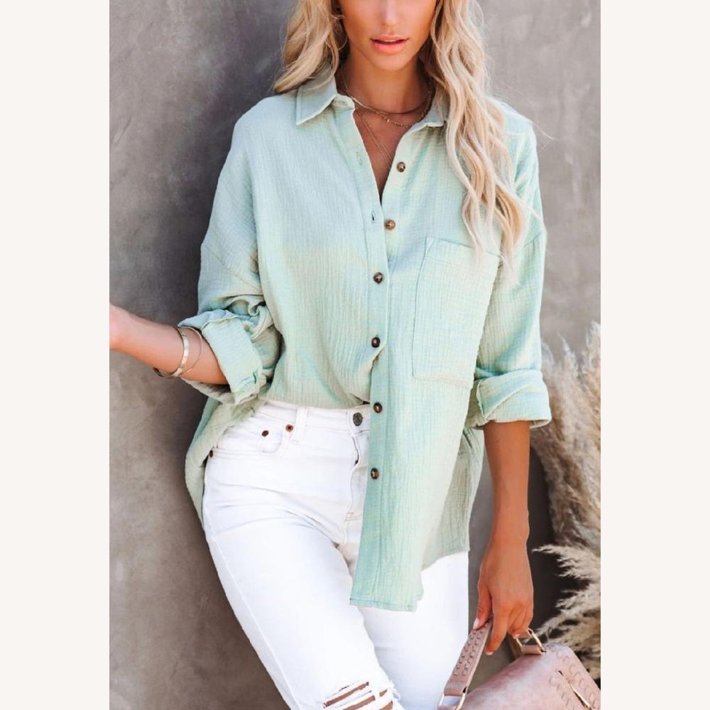 Chemise Femme en Gaze de Coton 100% – Coupe Ample et Style Estival, Poche Poitrine, Décontractée