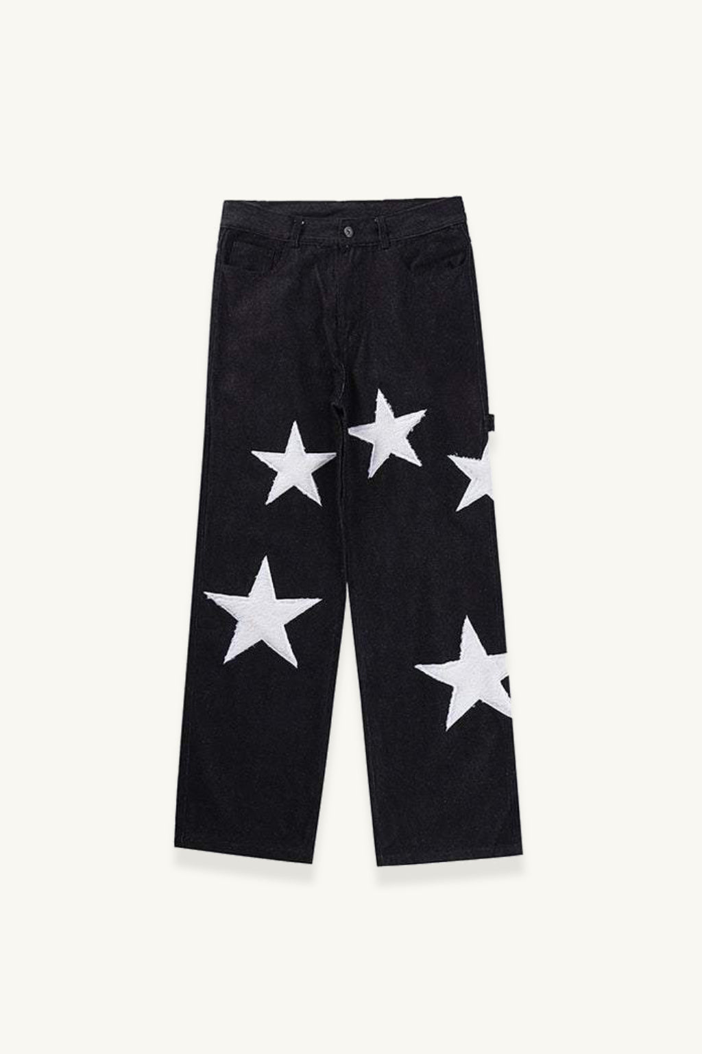 Jean Ample à Jambe Large en Denim avec Design Étoilé Unique – Indigo Foncé, Confort et Style Polyvalent