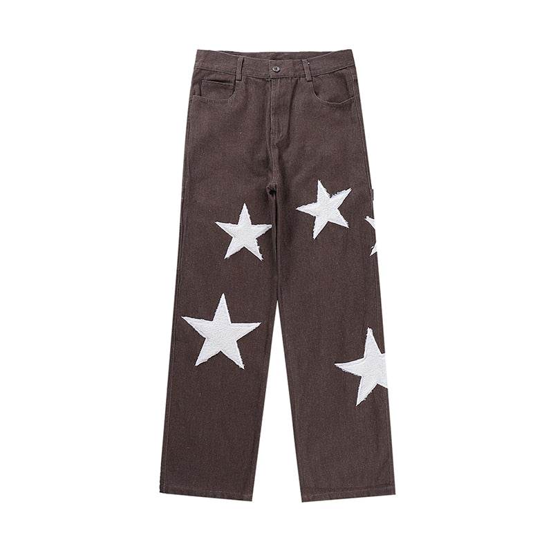 Jean Ample à Jambe Large en Denim avec Design Étoilé Unique – Indigo Foncé, Confort et Style Polyvalent