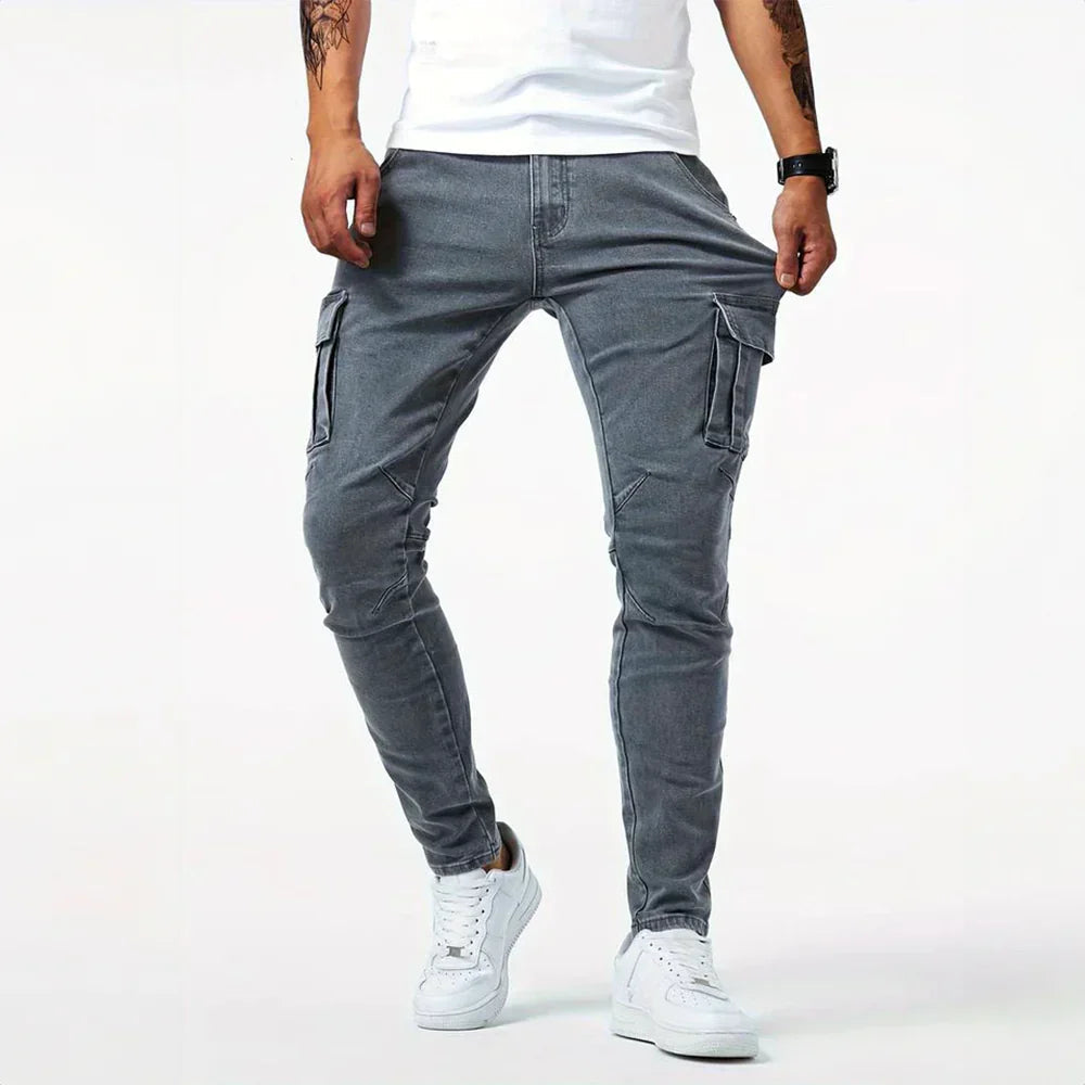 Jean Extensible Cargo Pants for Men with Functional Pockets – Comfortable Stretch Denim