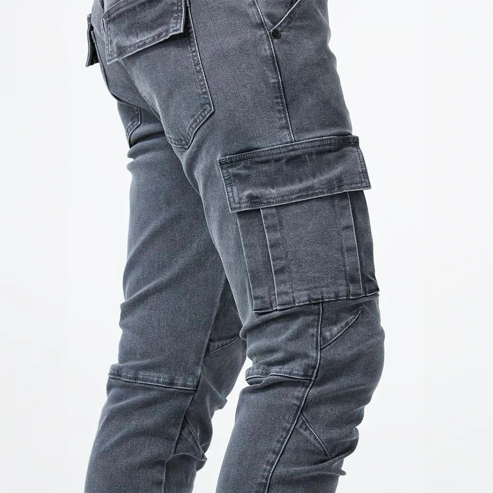 Jean Extensible Cargo Pants for Men with Functional Pockets – Comfortable Stretch Denim