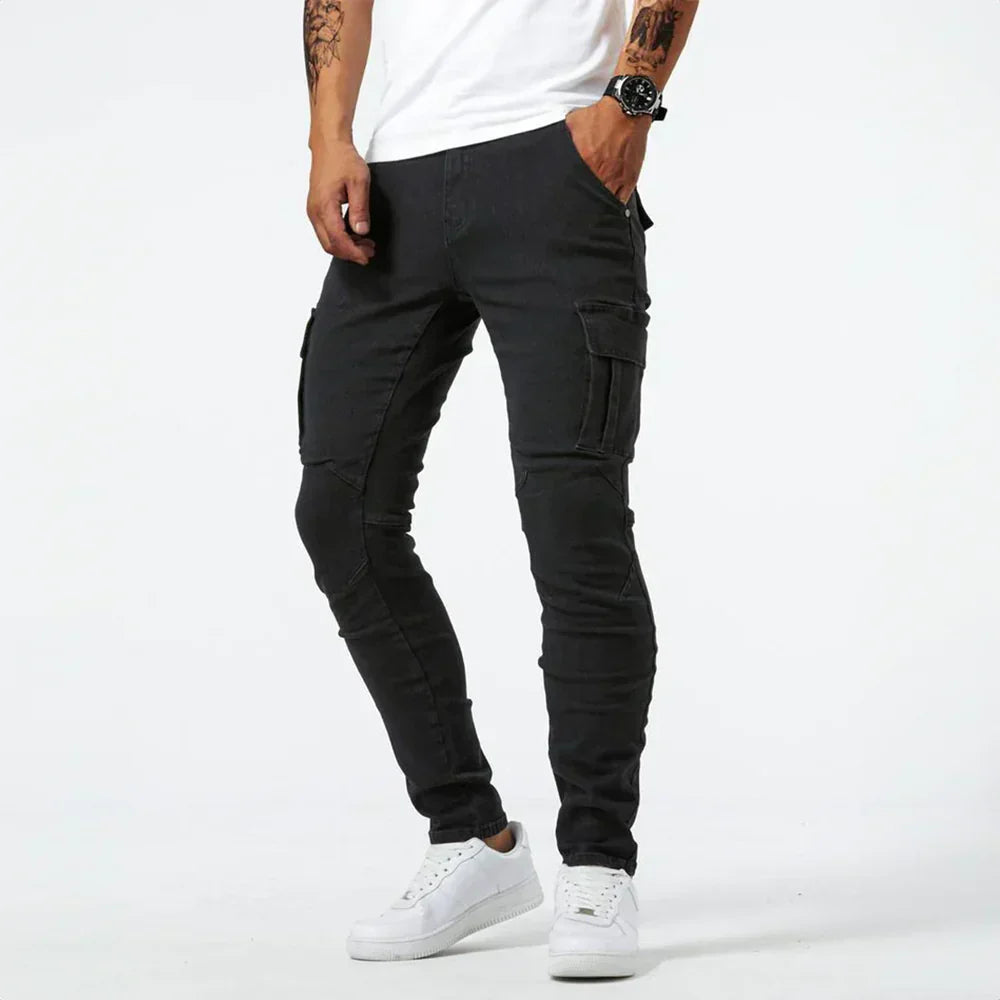 Jean Extensible Cargo Pants for Men with Functional Pockets – Comfortable Stretch Denim