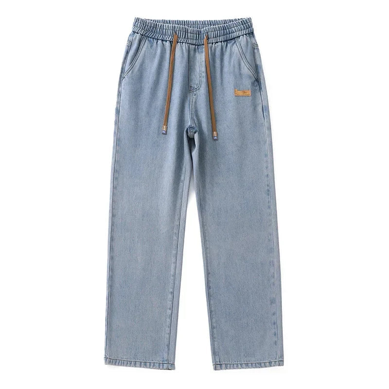 Jean Homme Large en Denim Élastique avec Cordon de Serrage - Style Streetwear Chic et Confort Optimal