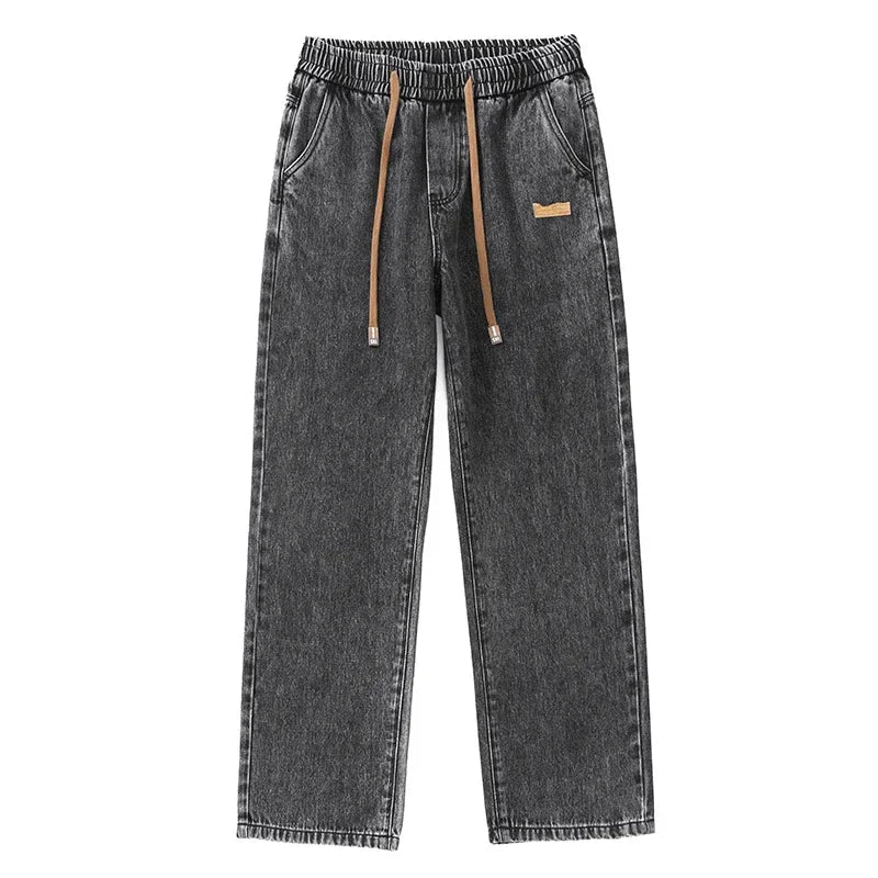 Jean Homme Large en Denim Élastique avec Cordon de Serrage - Style Streetwear Chic et Confort Optimal