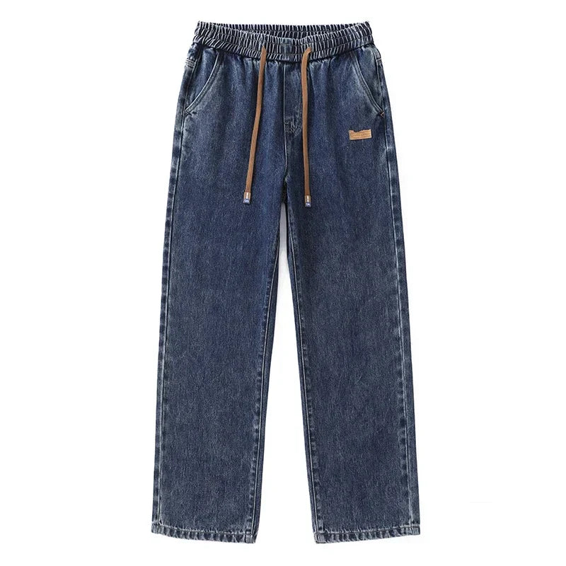 Jean Homme Large en Denim Élastique avec Cordon de Serrage - Style Streetwear Chic et Confort Optimal