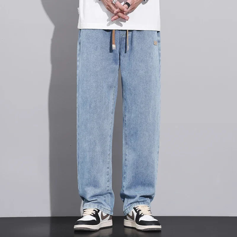 Jean Homme Large en Denim Élastique avec Cordon de Serrage - Style Streetwear Chic et Confort Optimal