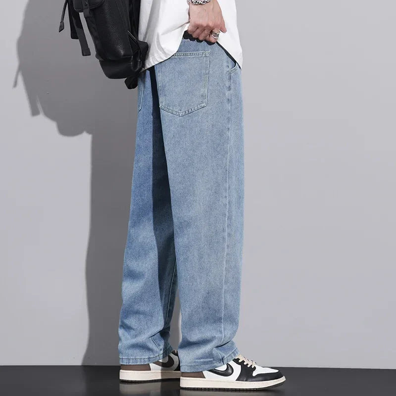 Jean Homme Large en Denim Élastique avec Cordon de Serrage - Style Streetwear Chic et Confort Optimal