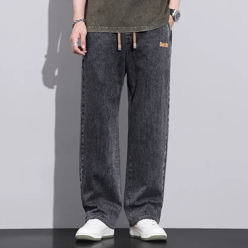 Jean Homme Large en Denim Élastique avec Cordon de Serrage - Style Streetwear Chic et Confort Optimal