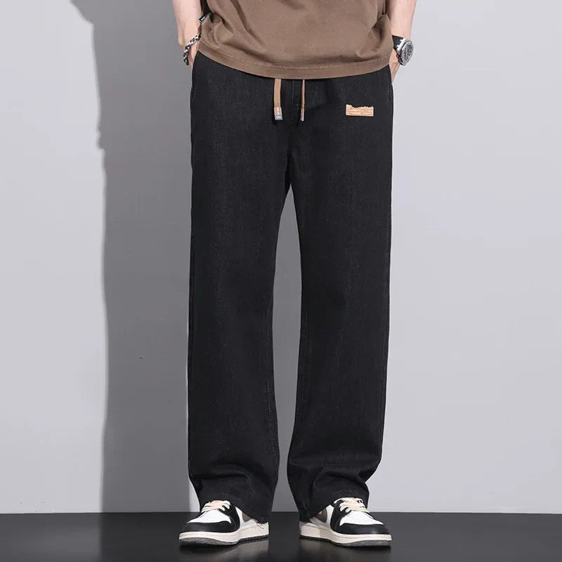 Jean Homme Large en Denim Élastique avec Cordon de Serrage - Style Streetwear Chic et Confort Optimal