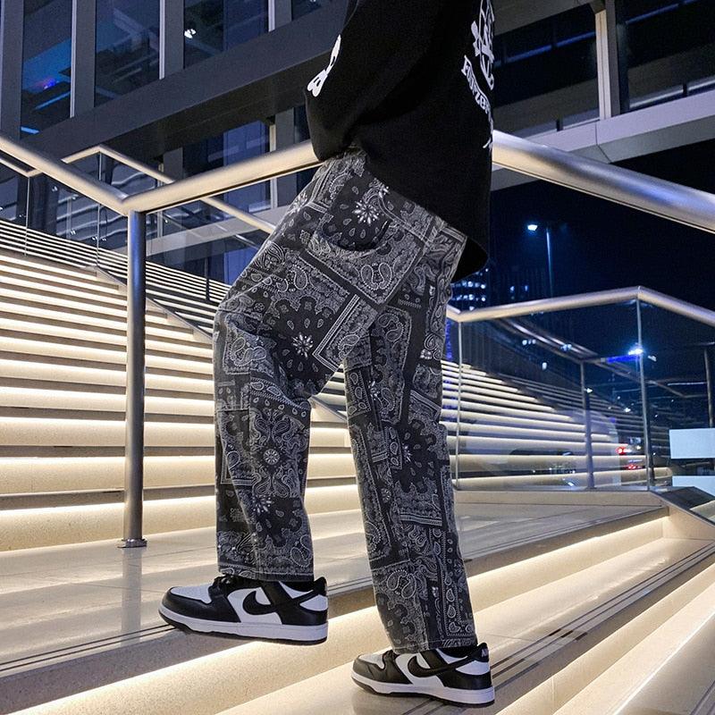 Jean Homme Noir avec Imprimés Bandana Distinctifs – Denim Confortable et Style Urbain