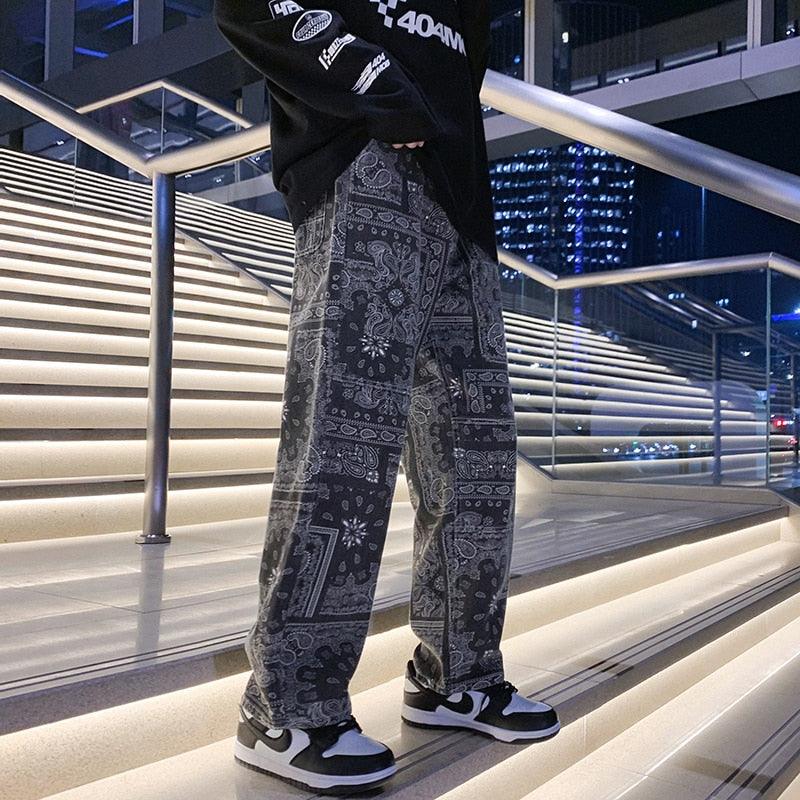 Jean Homme Noir avec Imprimés Bandana Distinctifs – Denim Confortable et Style Urbain