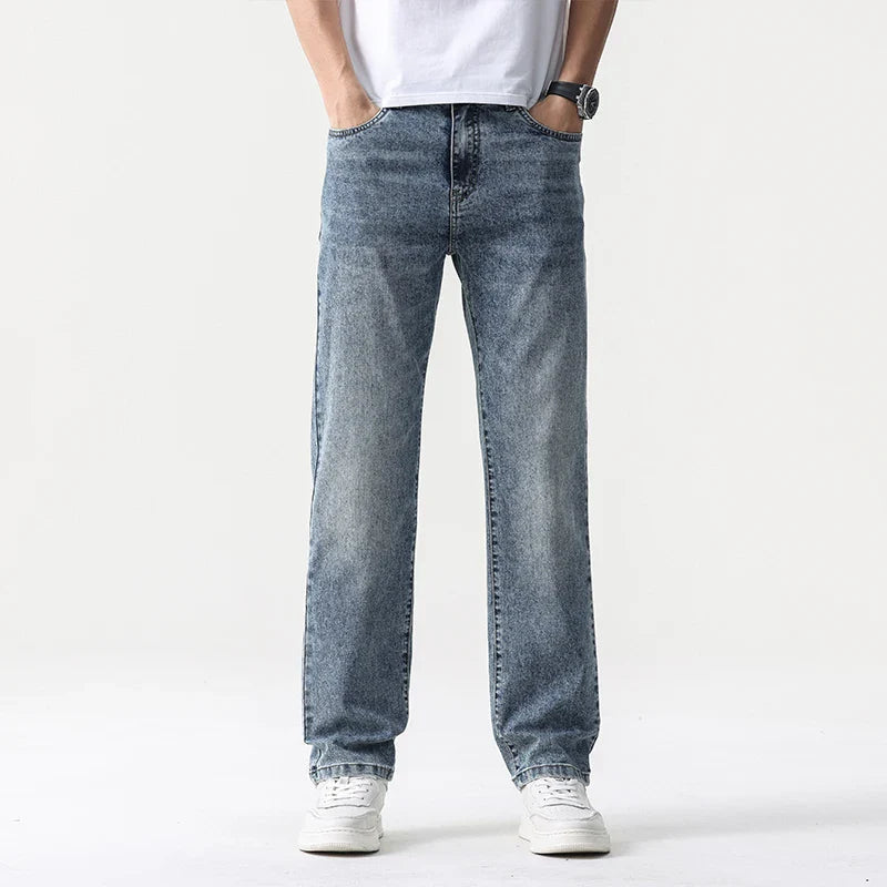 Jean Large Décontracté pour Homme en Lyocell – Coupe Droite et Taille Mi-Haute