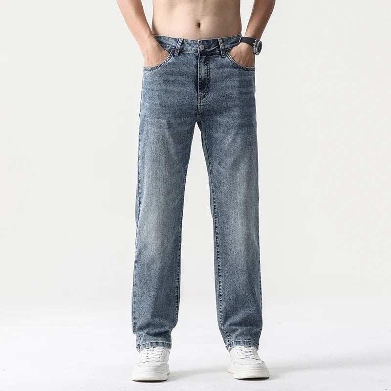Jean Large Décontracté pour Homme en Lyocell – Coupe Droite et Taille Mi-Haute