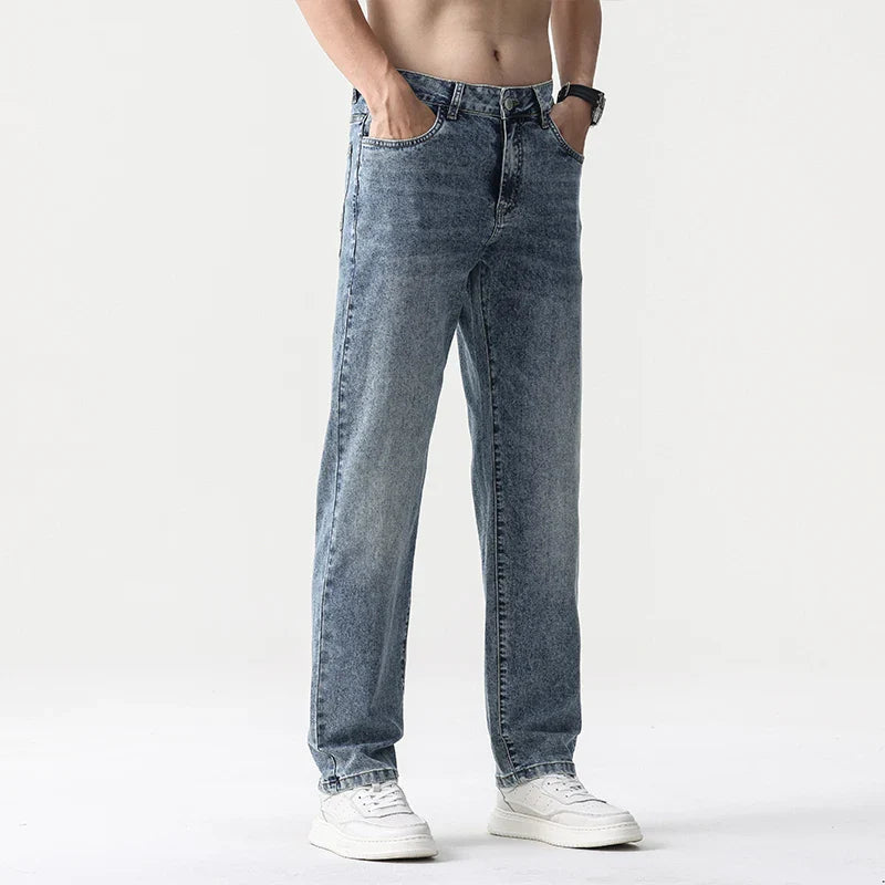 Jean Large Décontracté pour Homme en Lyocell – Coupe Droite et Taille Mi-Haute