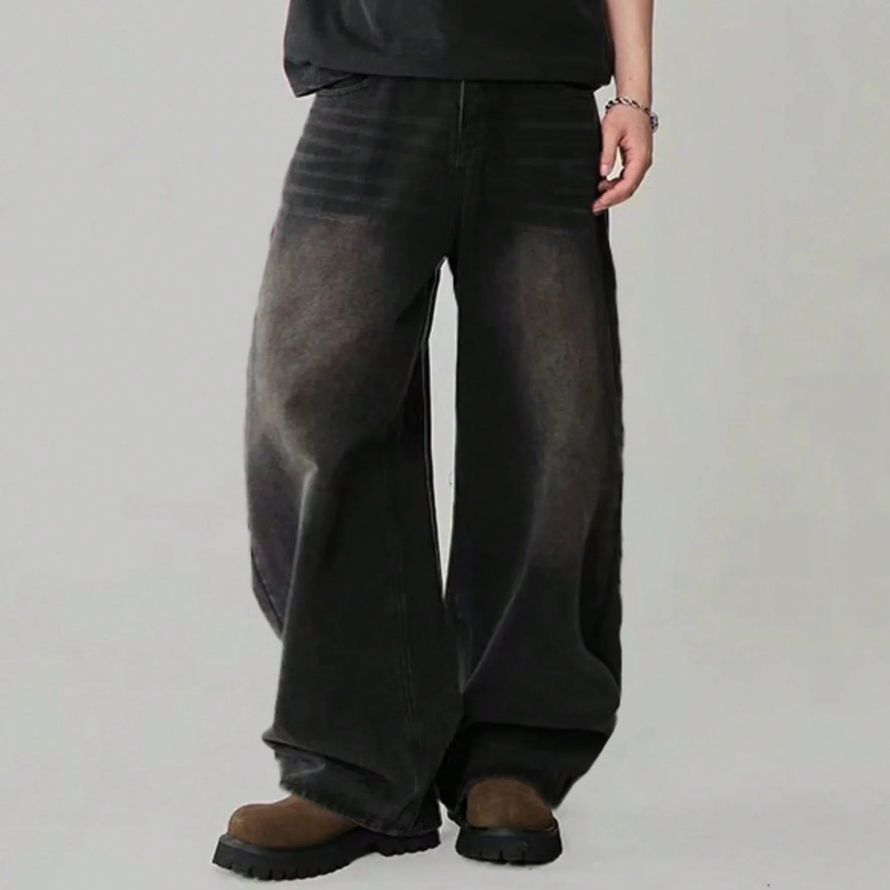 Jean Large Homme en Coton – Style Baggy Mi-Haute avec Poches et Lavage aux Enzymes