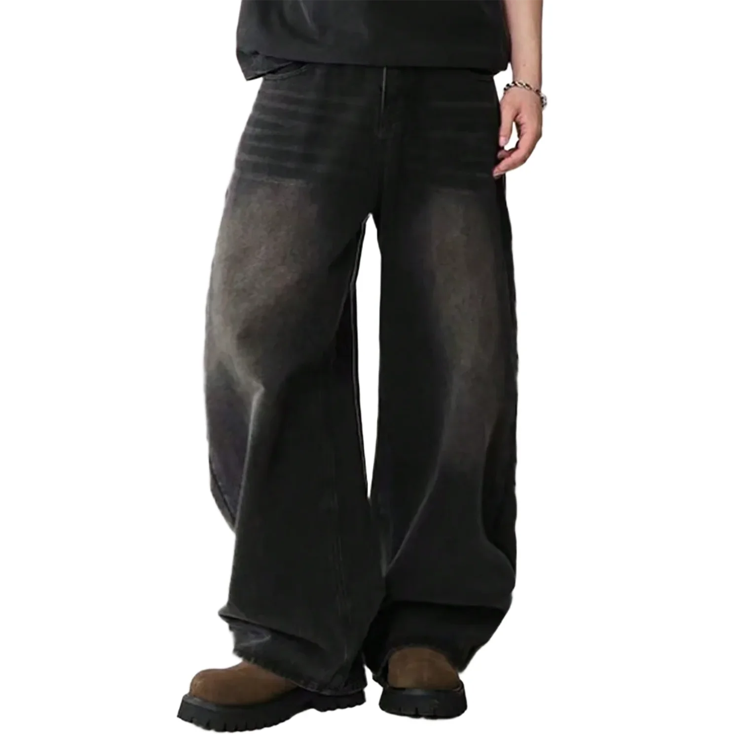 Jean Large Homme en Coton – Style Baggy Mi-Haute avec Poches et Lavage aux Enzymes