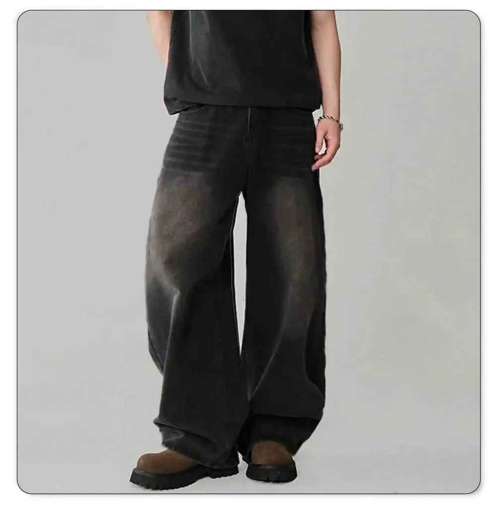Jean Large Homme en Coton – Style Baggy Mi-Haute avec Poches et Lavage aux Enzymes