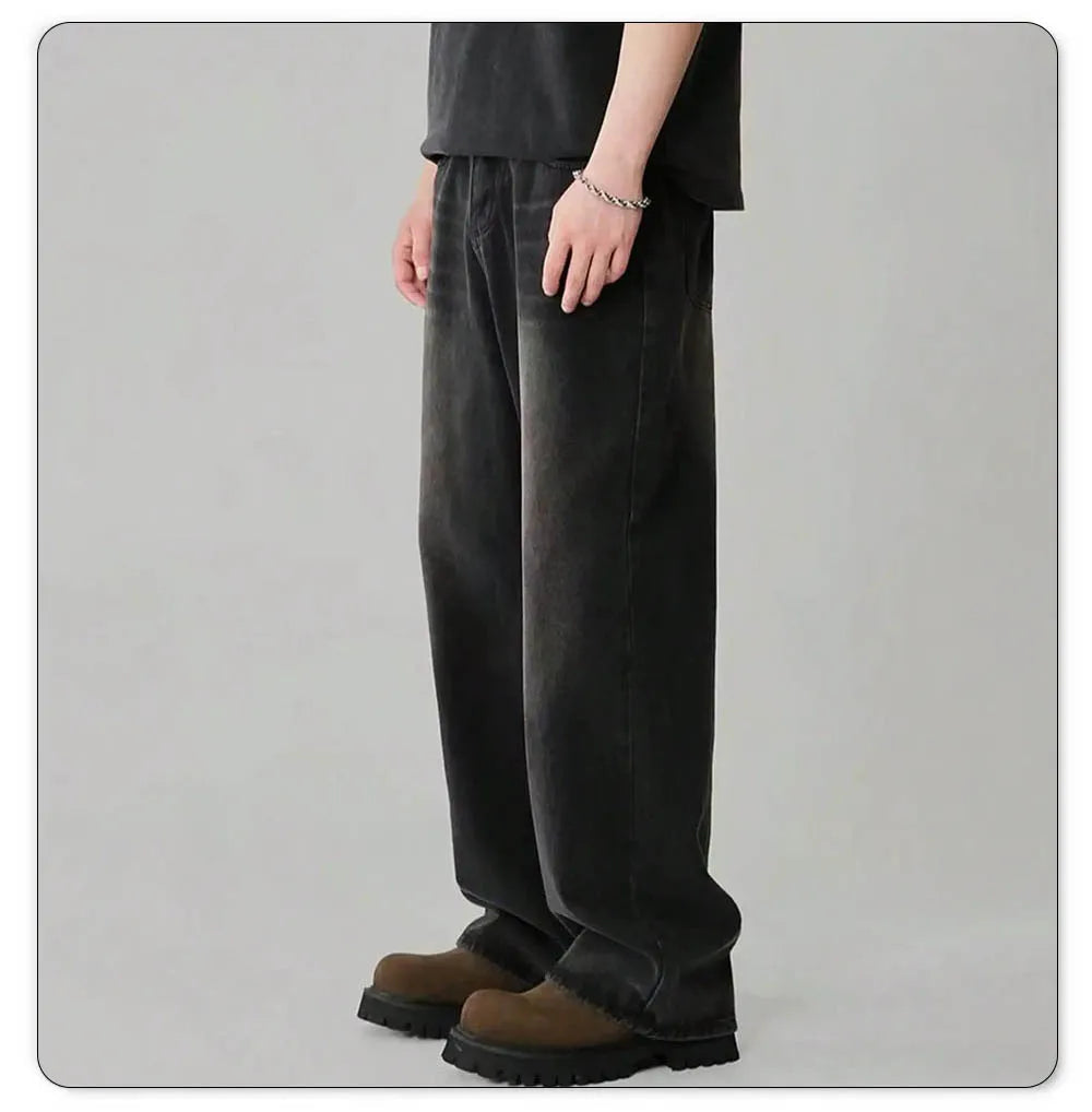 Jean Large Homme en Coton – Style Baggy Mi-Haute avec Poches et Lavage aux Enzymes
