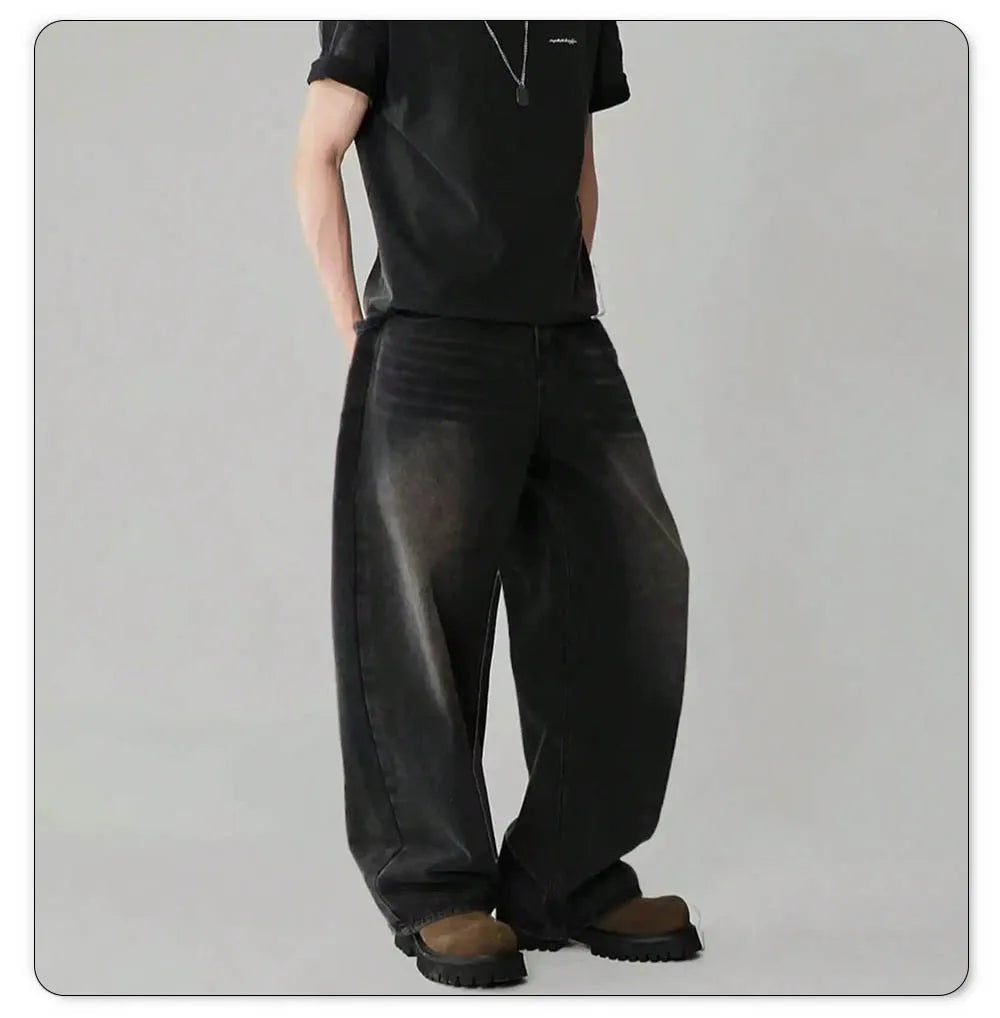 Jean Large Homme en Coton – Style Baggy Mi-Haute avec Poches et Lavage aux Enzymes