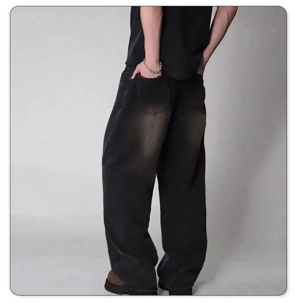 Jean Large Homme en Coton – Style Baggy Mi-Haute avec Poches et Lavage aux Enzymes