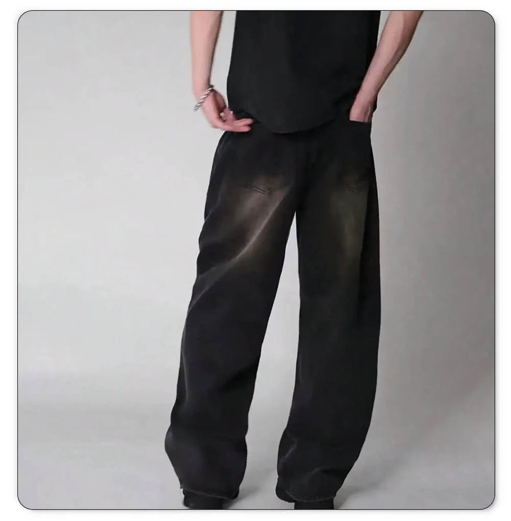 Jean Large Homme en Coton – Style Baggy Mi-Haute avec Poches et Lavage aux Enzymes