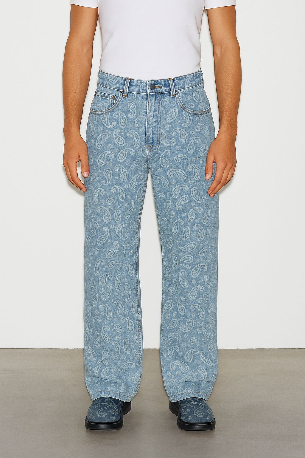 Jean pour hommes à imprimé Paisley – Denim confortable en coupe skinny, décontractée et droite