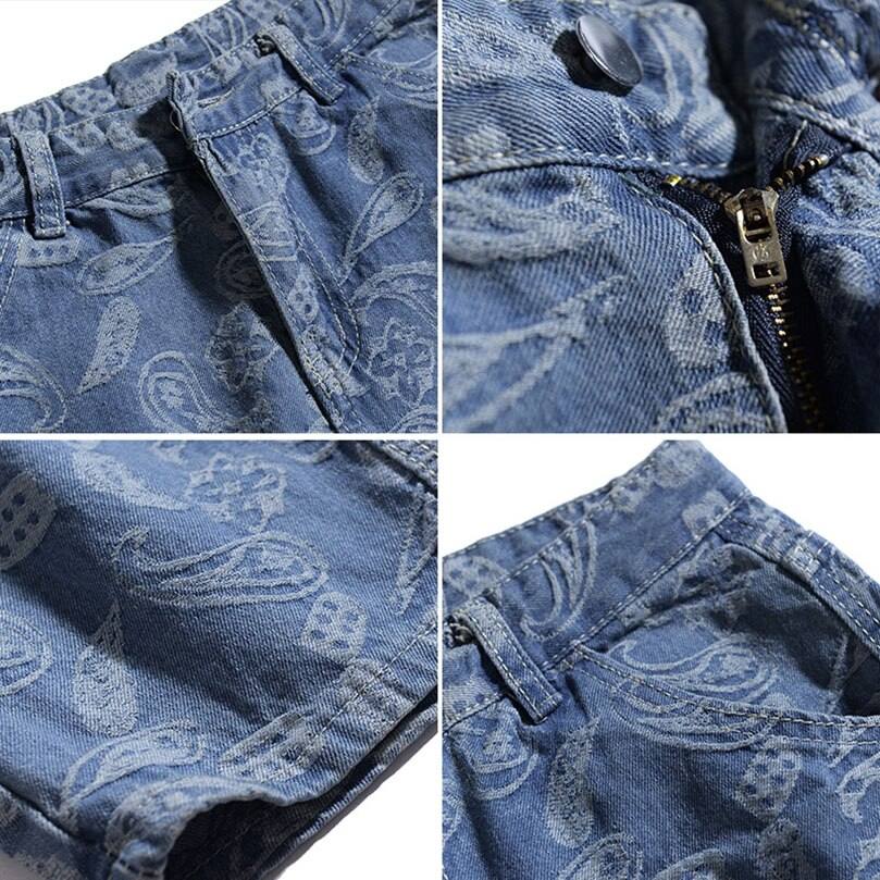 Jean pour hommes à imprimé Paisley – Denim confortable en coupe skinny, décontractée et droite