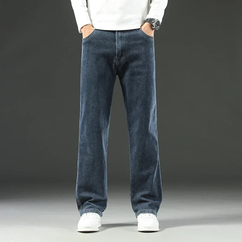 Jeans Amples pour Hommes en Coton Élastique – Style Business Casual