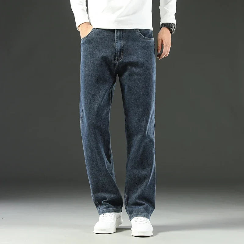 Jeans Amples pour Hommes en Coton Élastique – Style Business Casual