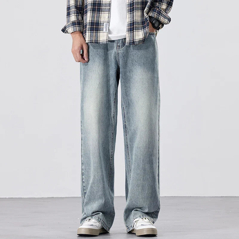 Jeans Baggy Droits pour Hommes en Denim Élastique – Style Rétro Inspiré des Années 2000