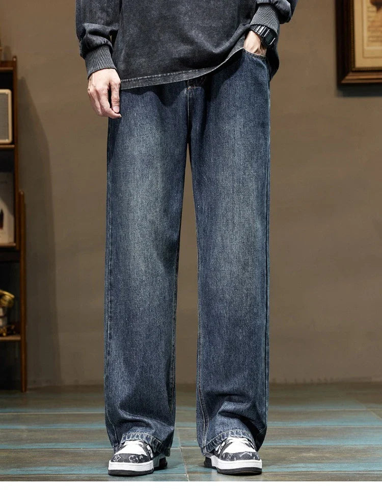 Jeans Baggy Droits pour Hommes en Denim Élastique – Style Rétro Inspiré des Années 2000