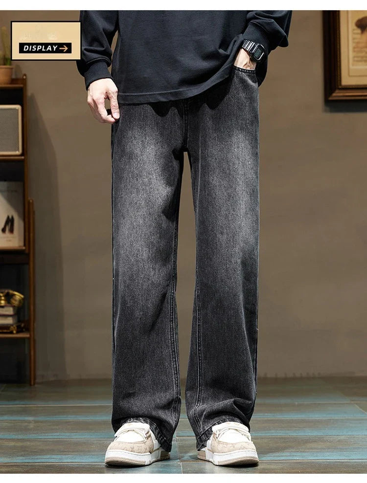Jeans Baggy Droits pour Hommes en Denim Élastique – Style Rétro Inspiré des Années 2000
