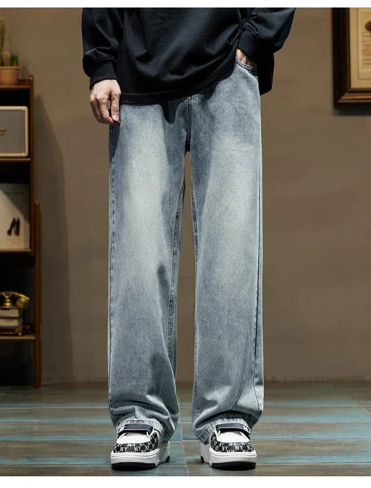 Jeans Baggy Droits pour Hommes en Denim Élastique – Style Rétro Inspiré des Années 2000