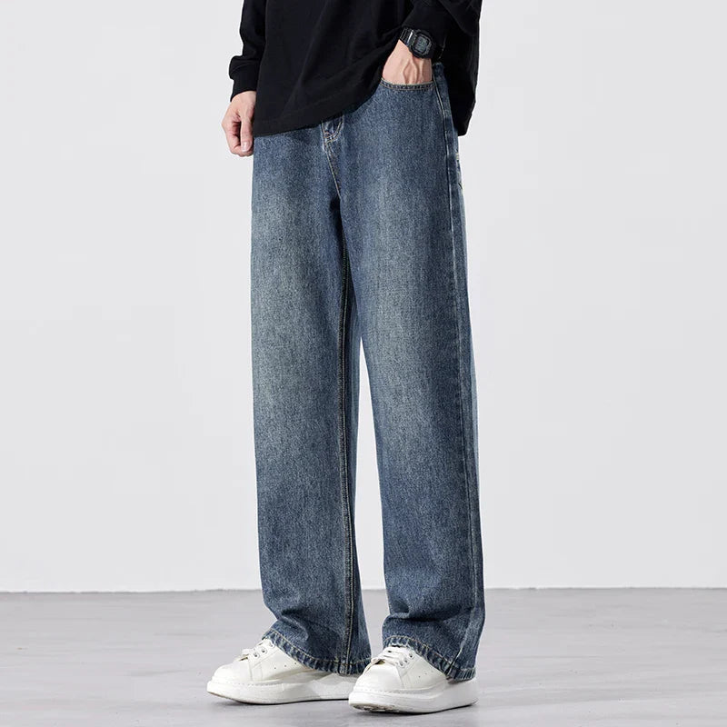 Jeans Baggy Droits pour Hommes en Denim Élastique – Style Rétro Inspiré des Années 2000