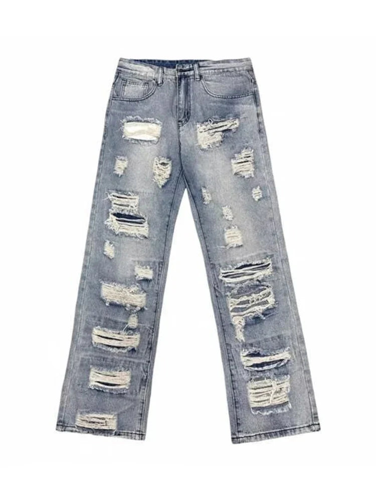Jeans Homme Décontractés Oversize en Denim avec Détails Déchirés - Jambe Droite, Confort et Style Urbain