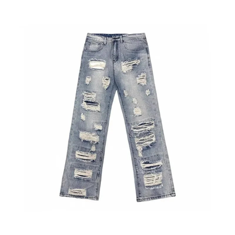 Jeans Homme Décontractés Oversize en Denim avec Détails Déchirés - Jambe Droite, Confort et Style Urbain