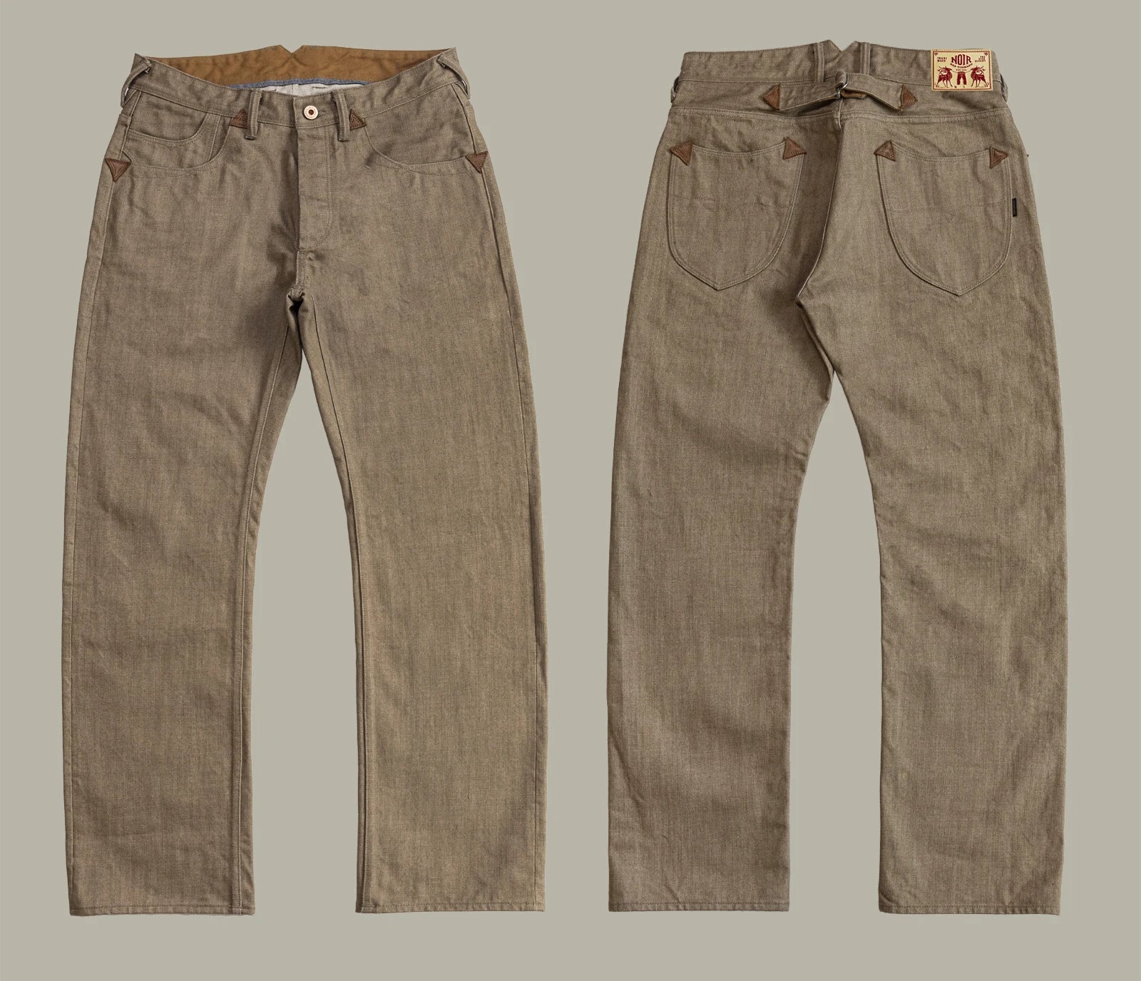 Jeans Homme Droits en Denim Selvedge Kaki, Coupe Ample et Durable, 100% Coton, Style Moderne à Cinq Poches