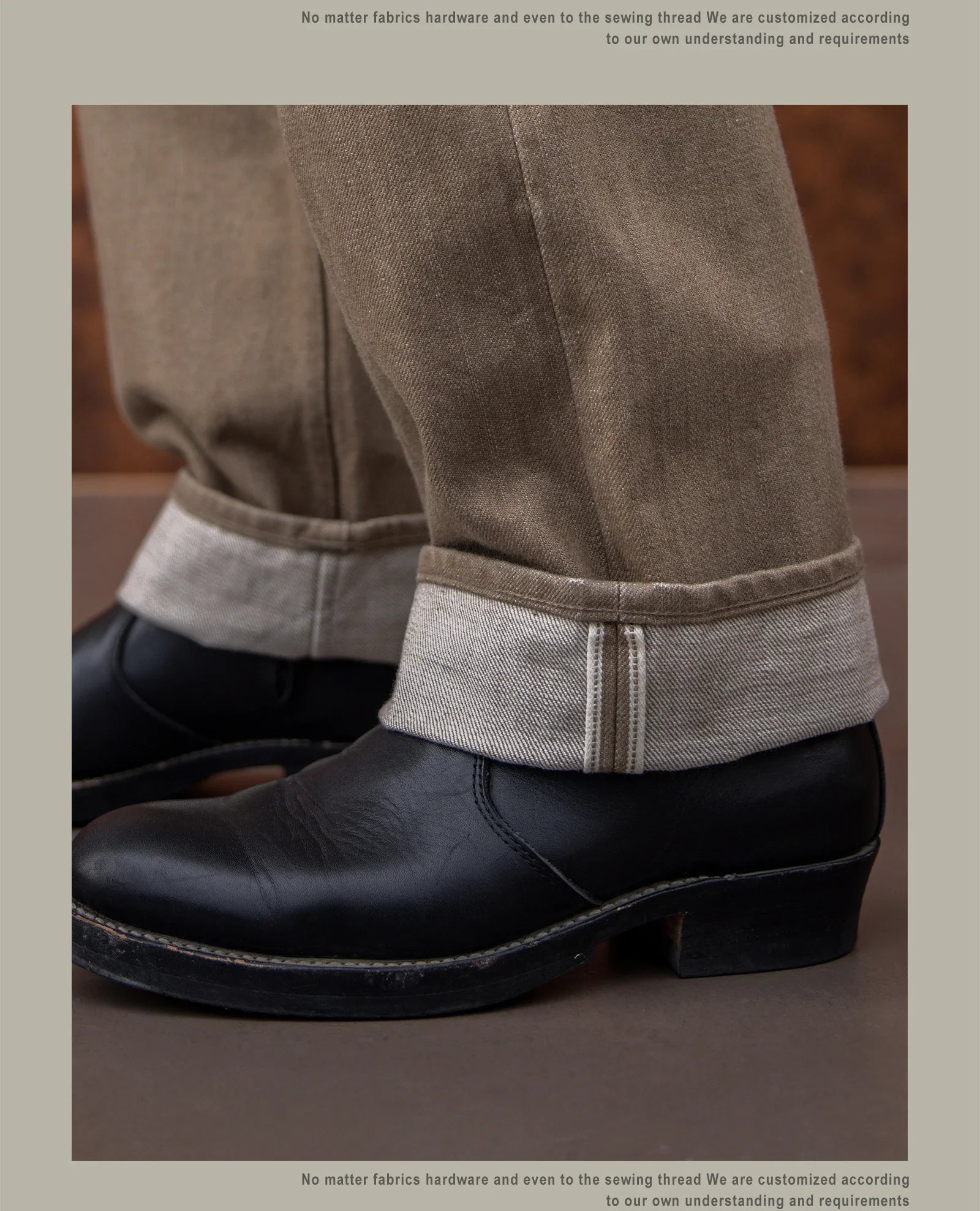 Jeans Homme Droits en Denim Selvedge Kaki, Coupe Ample et Durable, 100% Coton, Style Moderne à Cinq Poches