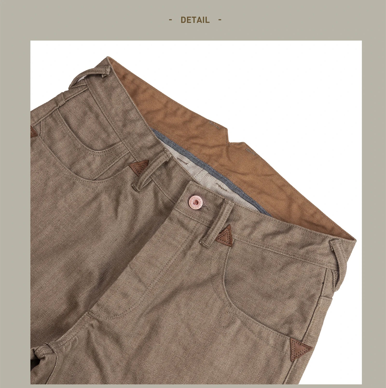 Jeans Homme Droits en Denim Selvedge Kaki, Coupe Ample et Durable, 100% Coton, Style Moderne à Cinq Poches