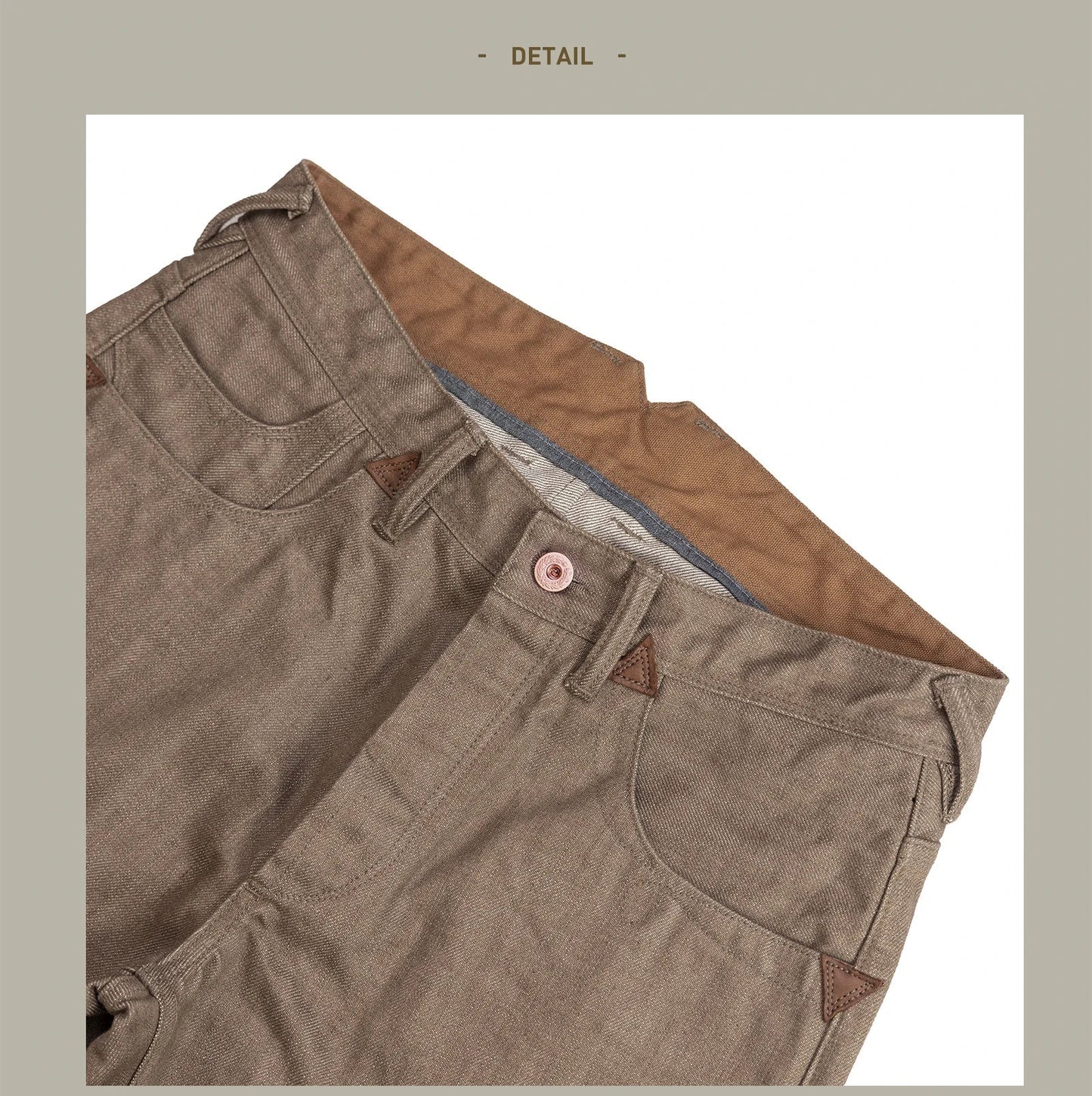 Men's Straight Selvedge Denim Jeans in Khaki, Loose and Durable Fit, 100% Cotton, Modern Five-Pocket Style