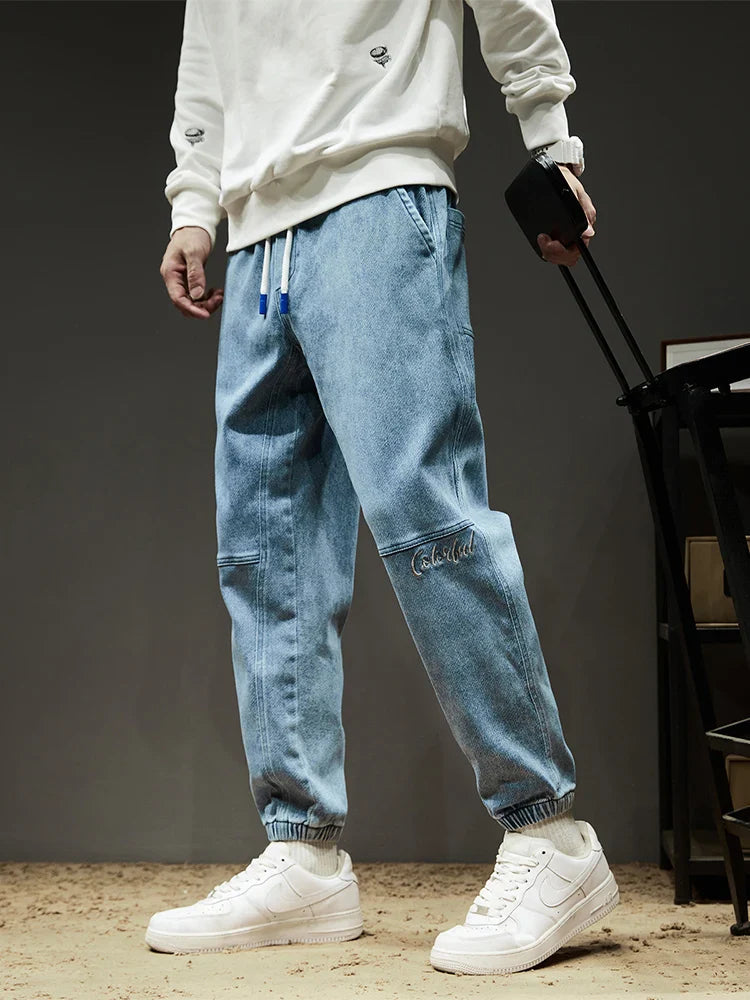 Jeans Homme Style Baggy Fuselé en Mélange de Coton avec Poches Cargo et Cordon de Serrage - Confort Optimal