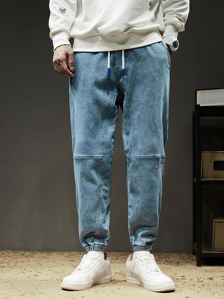 Jeans Homme Style Baggy Fuselé en Mélange de Coton avec Poches Cargo et Cordon de Serrage - Confort Optimal