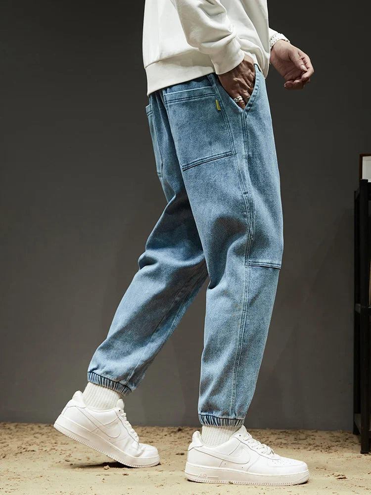 Jeans Homme Style Baggy Fuselé en Mélange de Coton avec Poches Cargo et Cordon de Serrage - Confort Optimal
