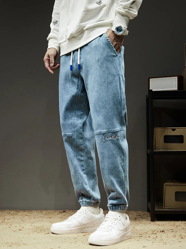 Jeans Homme Style Baggy Fuselé en Mélange de Coton avec Poches Cargo et Cordon de Serrage - Confort Optimal