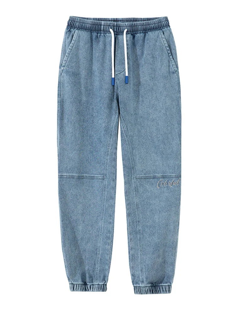 Men's Baggy Tapered Style Jeans in Cotton Blend with Cargo Pockets and Drawstring - Optimal Comfort