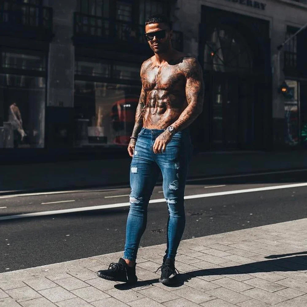 Jeans Spray On Men Super Skinny Distressed – 3 Colors Available